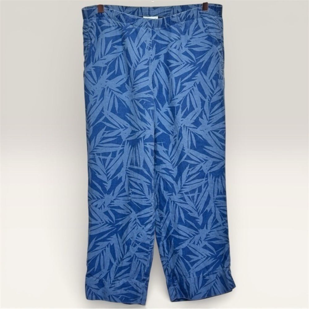 J. Jill Blue Leaf Print Linen Pants
